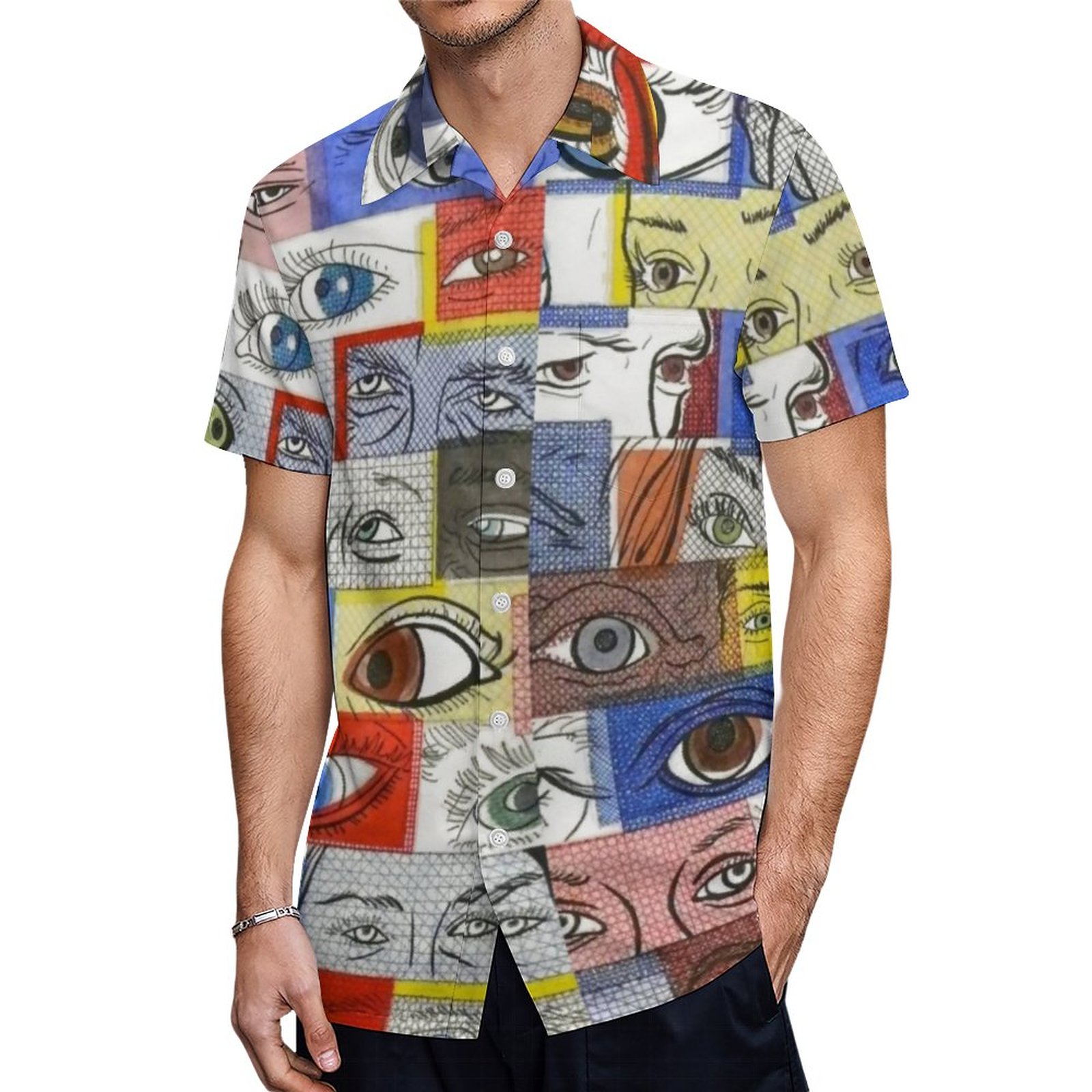 Fun Crazy Wild And Unique Eyeballs Drawings Hawaiian Shirt Mens Button Down Tropical Hawaii Beach Shirts
