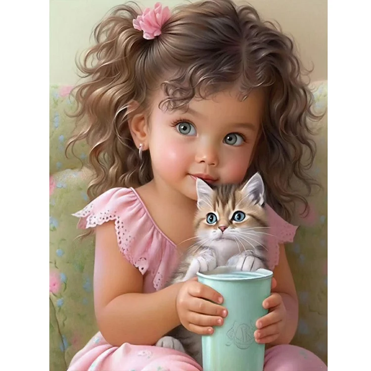Sweet Girl Cat - Full Round - Diamond Painting(30*40cm)
