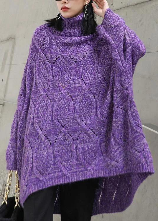 For Work purple clothes For Women high neck low high design oversize knitwear