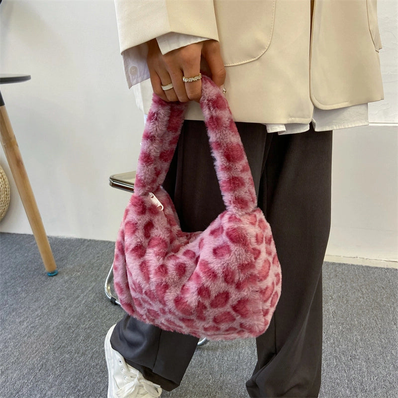 Women’s Small Plush Leopard Vintage Style Classic Style Dumpling Shape Zipper Handbag