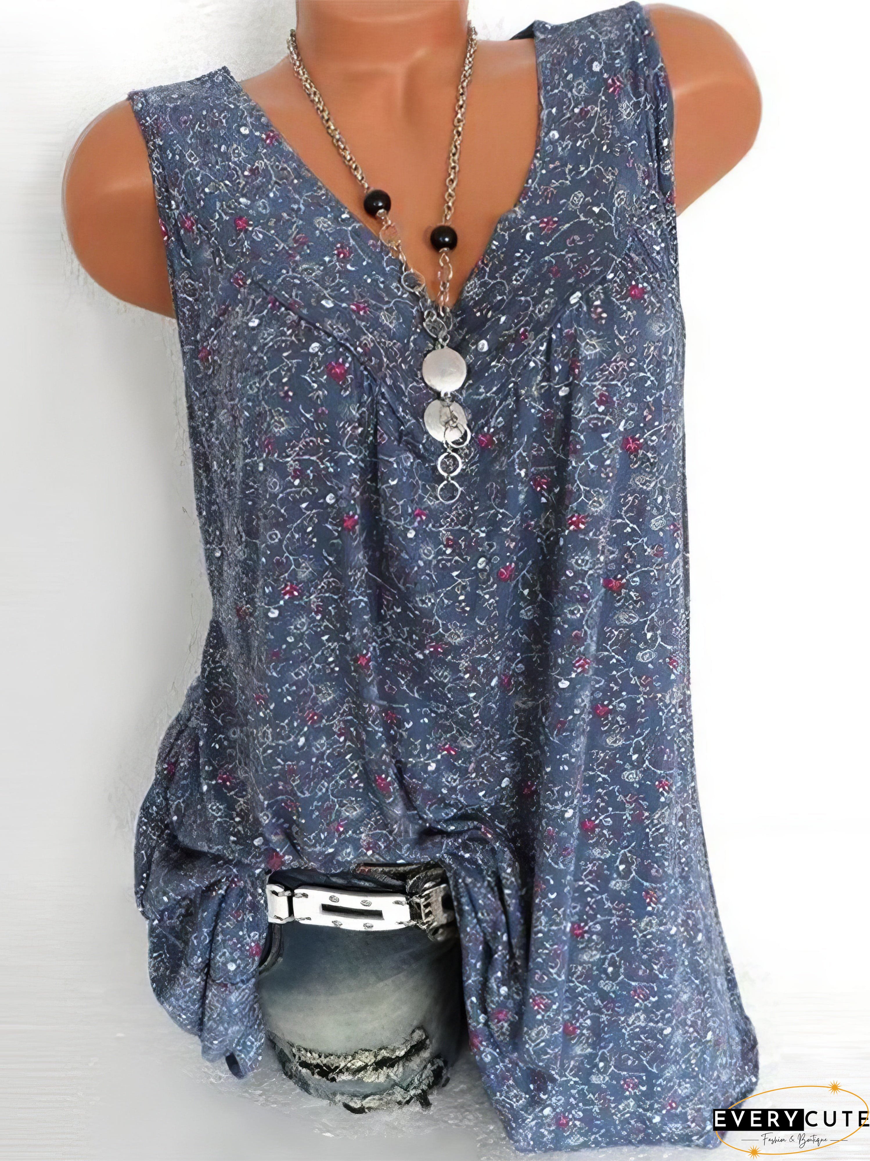 Floral Print V-neck Sleeveless Vest