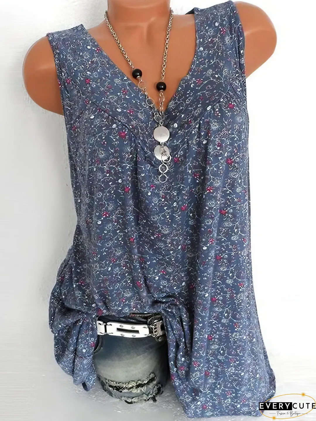 Floral Print V-neck Sleeveless Vest