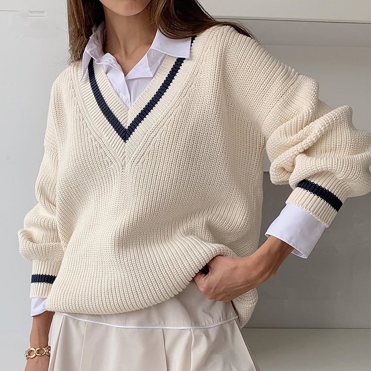 Knit V-Neck Sweater Top