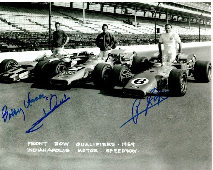 BOBBY UNSER, MARIO ANDRETTI and A.J. FOYT signed autographed INDY 500 8x10 Photo Poster painting