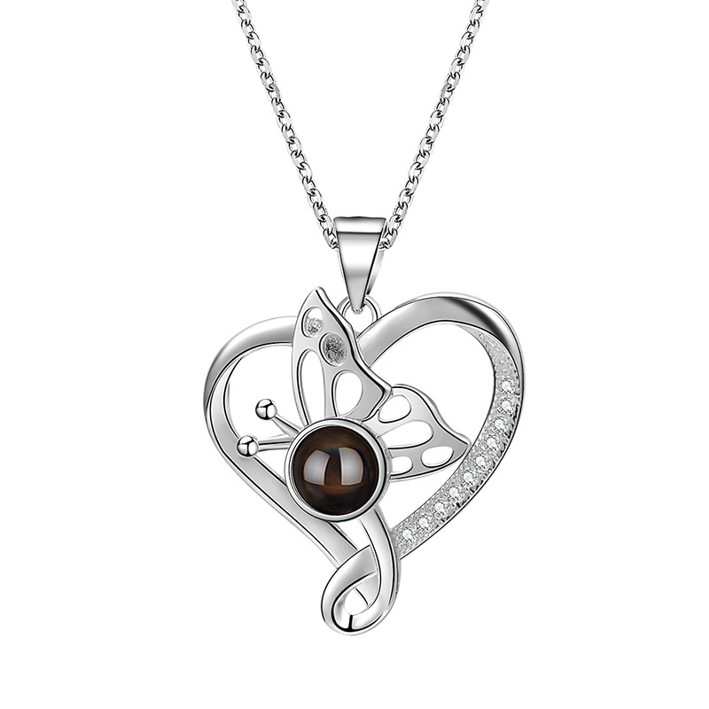 Loveyoufancy S925 Butterfly Heart Projection Necklace
