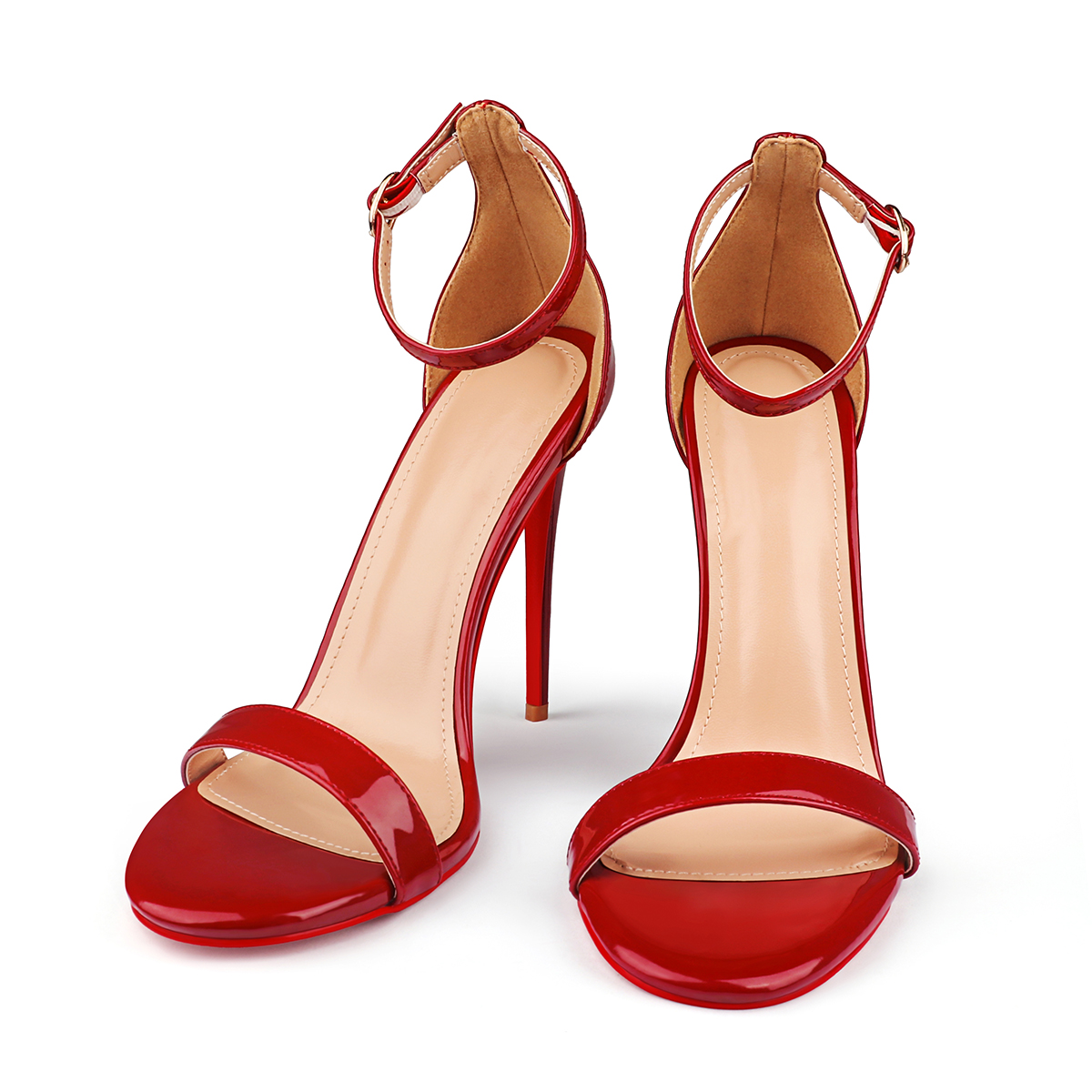 120mm Women's Pointed Toe Open Toe Ankle Strap Red Bottom Sandals Pumps Shoes-MERUMOTE