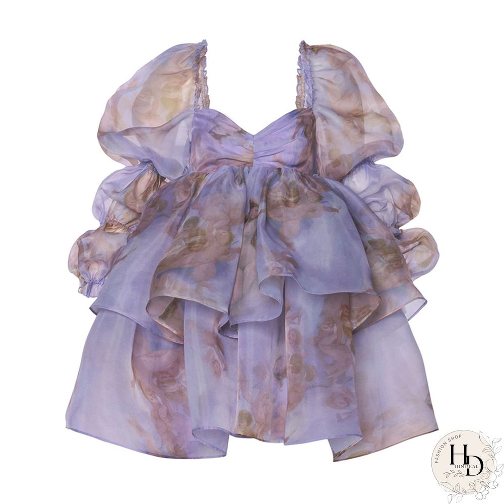 Sweet Girl Moonlight Dress Vintage Backless Long Puff sleeve Ruffles Layered A-line Women