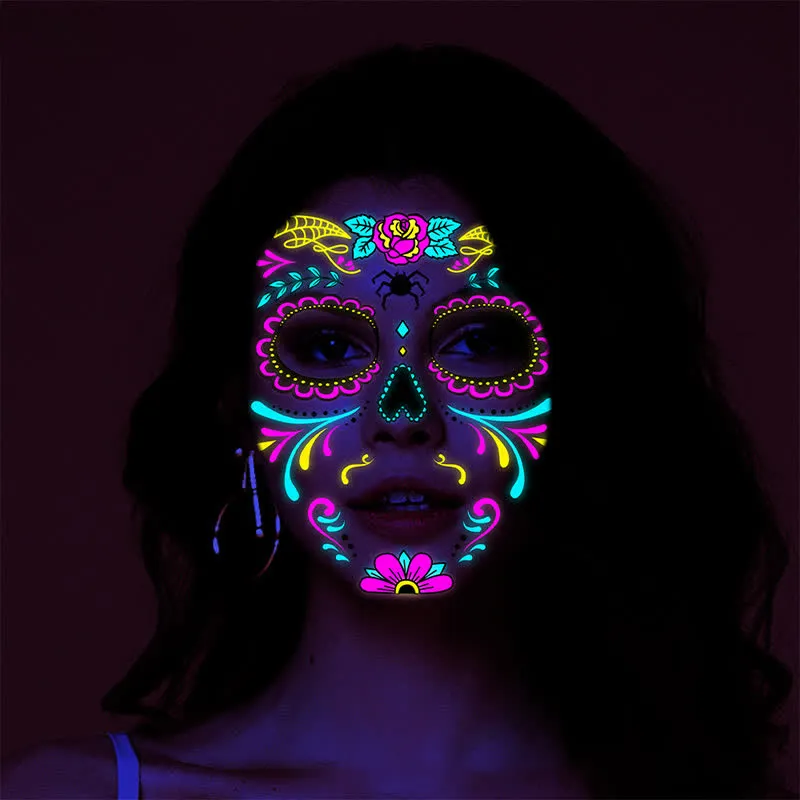 8 Sheets Halloween Funny Luminous Temporary Tattoos Stickers