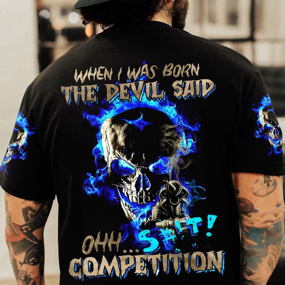 When I Was Born Fire Skull Men's Personality Slogan Creative Print Fashion Casual T-Shirt