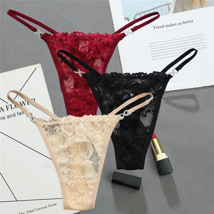 Billionm Women Lace Panties Thongs low Waist Mesh G-String T-Back Briefs Underwear Transparent Ladies Panties Sexy Lingerie