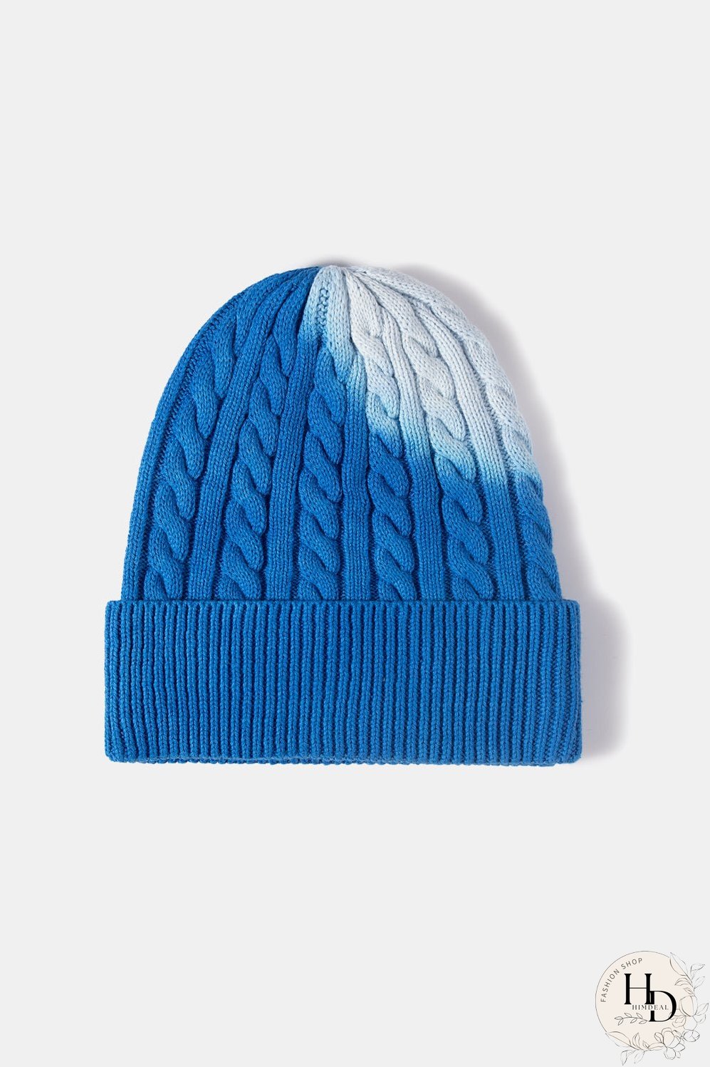Contrast Tie-Dye Cable-Knit Cuffed Beanie