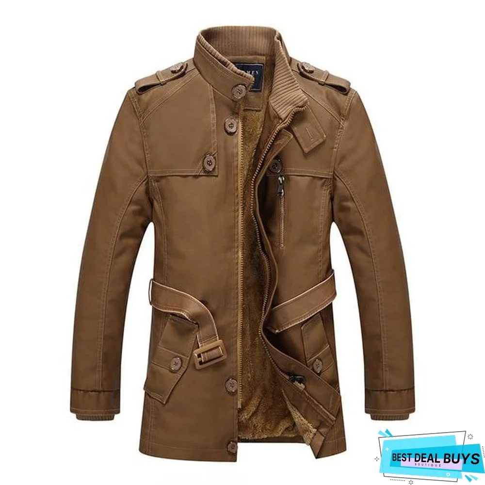 Winter Leather Jacket Mens Casual Warm Mens Long Leather Trench Coat Washed Pu Leather Motorcycle Jacket Plus Size