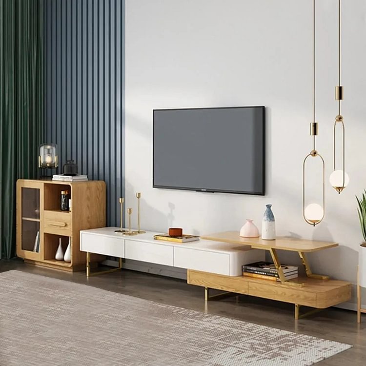 Homemys 108" Modern Expandable TV Stand With 5 Drawers
