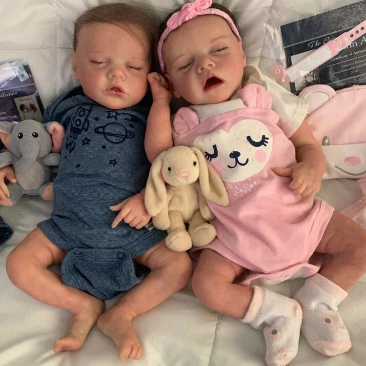 [Silicone Baby Twins]12'' Real Lifelike Twins Boy and Girl Daphne and Lloyd Reborn Baby Doll By Dollreborns®