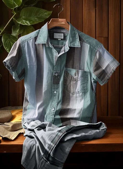 Men's rainbow striped cotton linen shirt