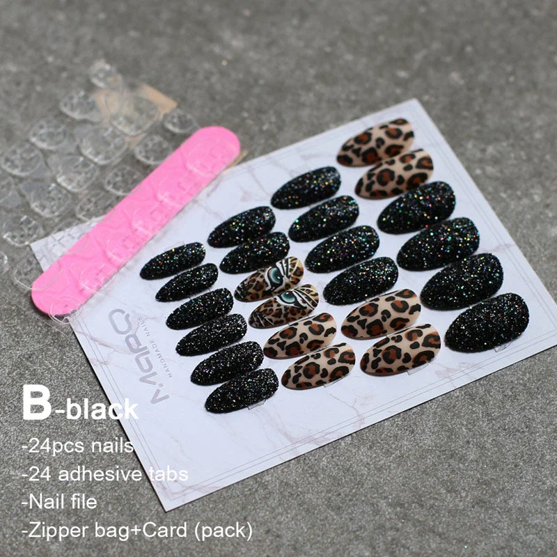 Matte tiger Nail Acrylic Fake nail black box Leopard Accent Press on Nails coffee flash stiletto false nails brown glitter Gold-Nail Inspo