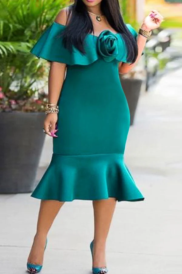 Solid Color Boho Tiered Sleeve Midi Dress