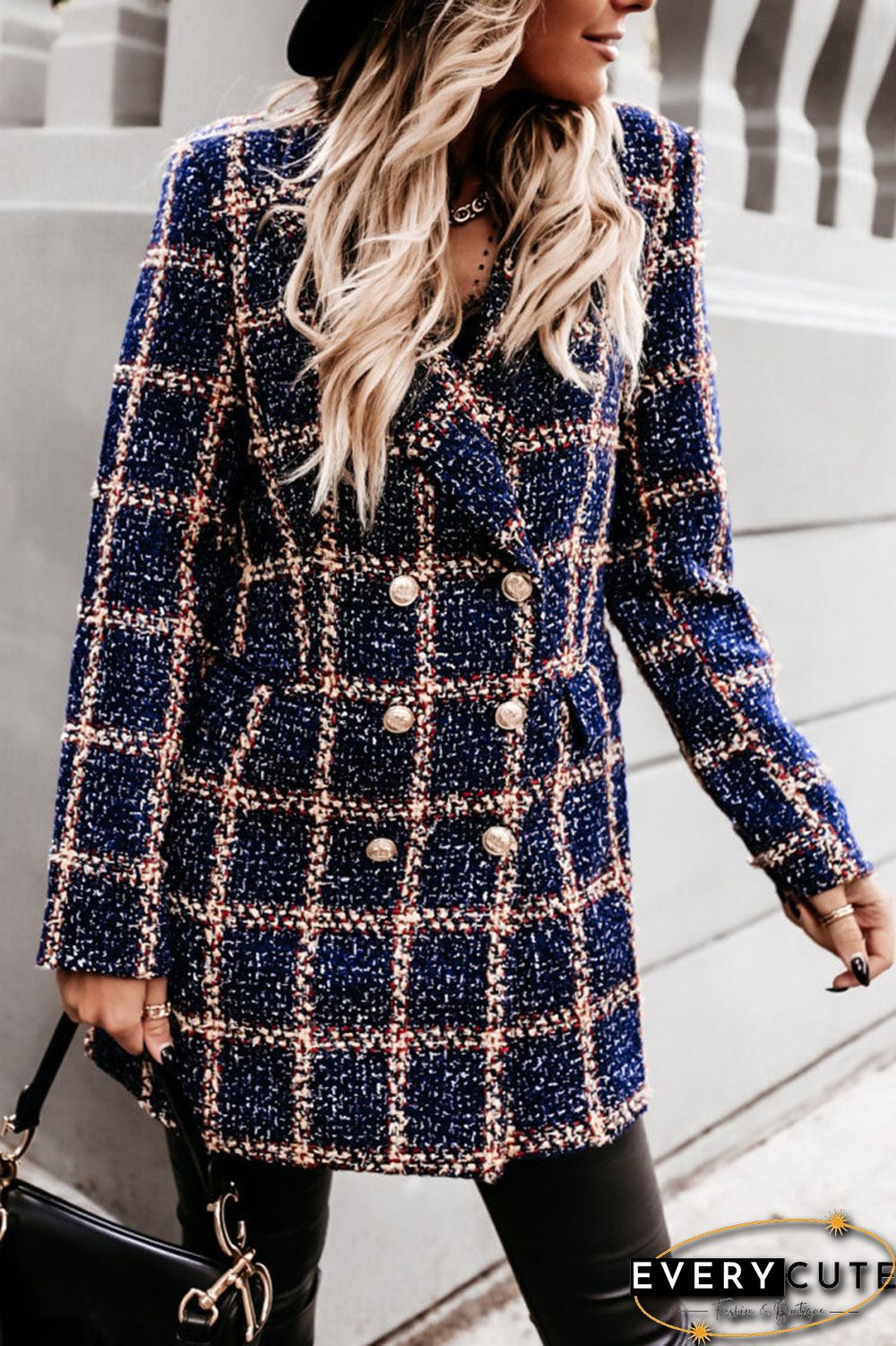 Fashion Street Plaid Turn-back Collar Outerwear(5 colors)