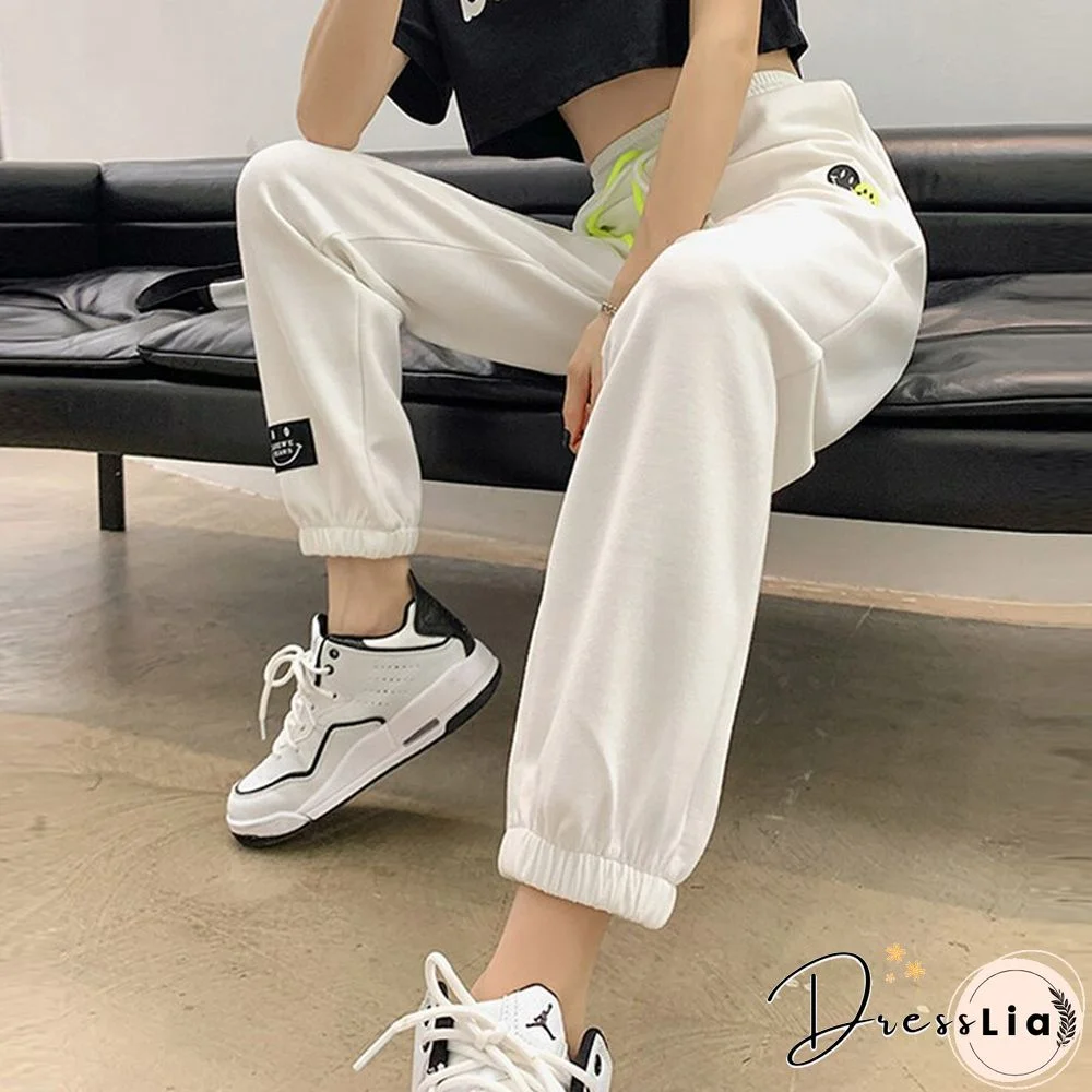 Autumn Korean Fashion Sweatpant Women Black Loose Casual Sport Trousers Drawstring High Wasit Lady Pants Street Wear New