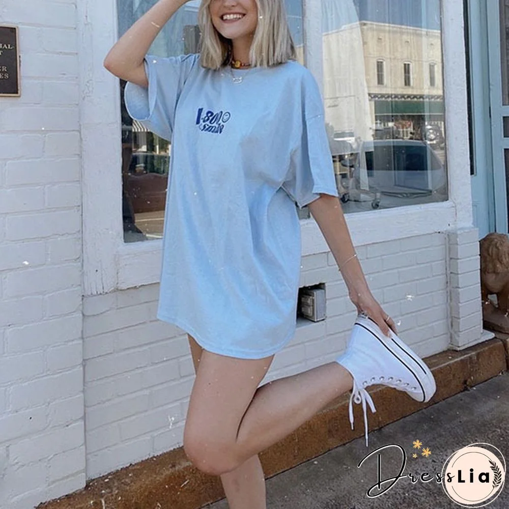 1-800 Smile' Printed Graphic Loose Short-Sleeved T-Shirt