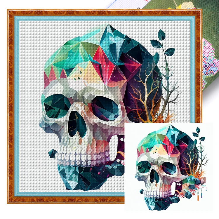 Color Skull 11CT Stamped Cross Stitch 50*50CM