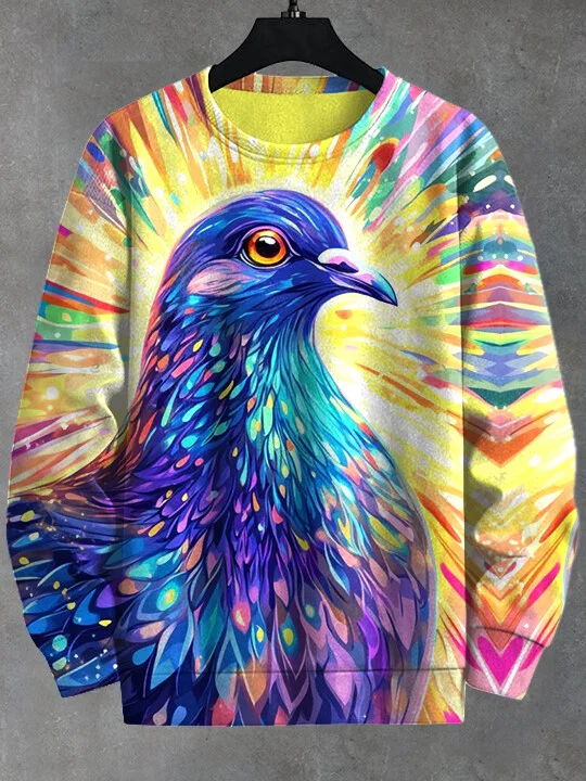 Men's Rainbow Art Bird Print Casual Sweatshirt