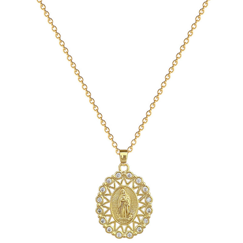 Egg-Shaped Portrait Full Of Diamonds Gorgeous Full Diamond Necklace Female Versatile Clavicle Chain Titanium Steel Chain