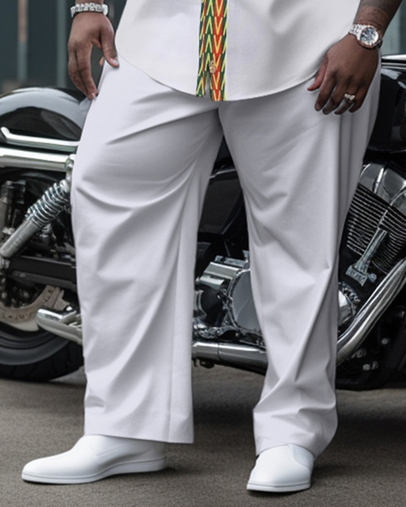 Men's Plus Size Ethnic Colorblock Pattern Long Sleeve Shirt Two-Piece Set