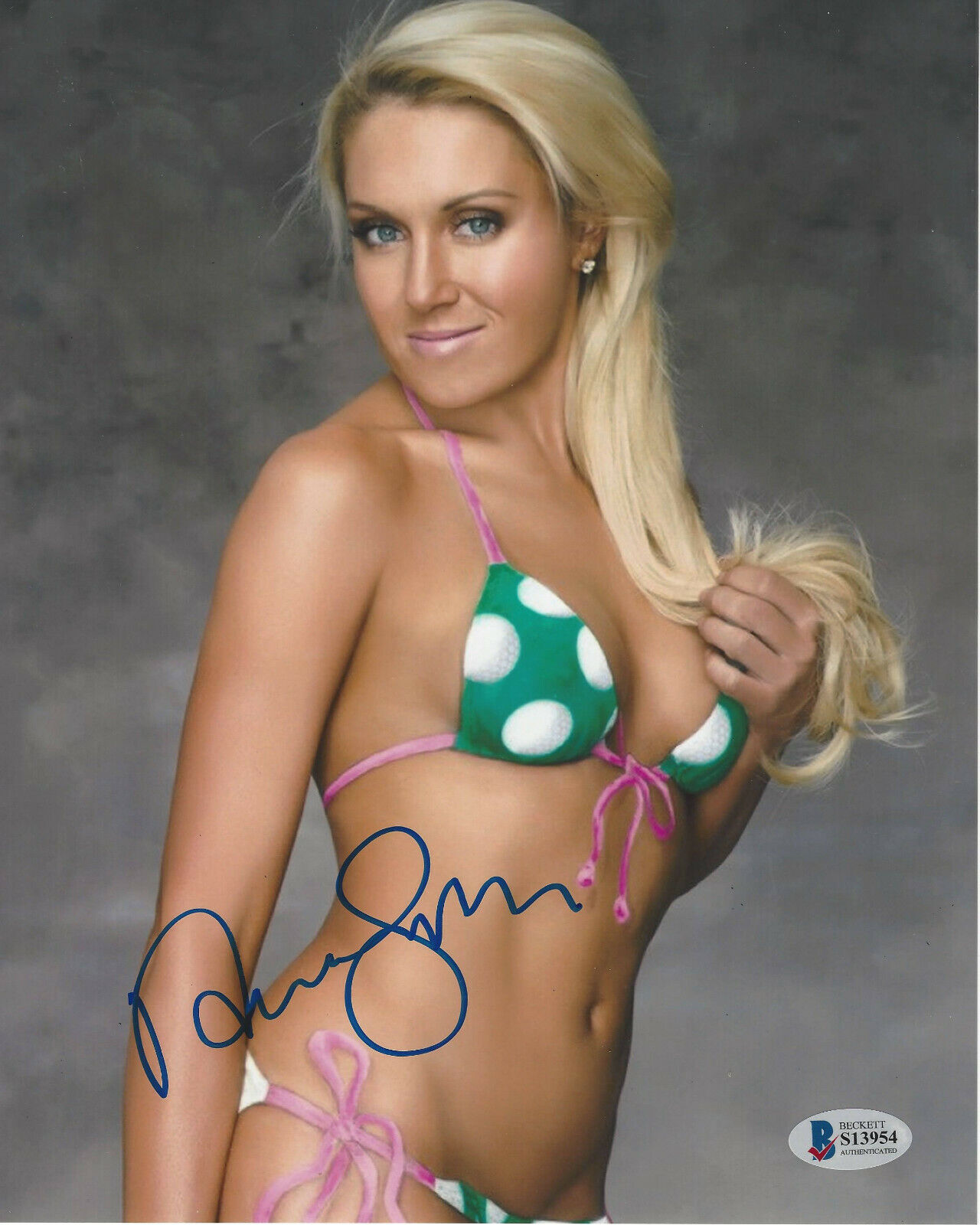 NATALIE GULBIS SEXY LPGA GOLFER SIGNED 8x10 Photo Poster painting PROOF SWIMSUIT BECKETT COA BAS