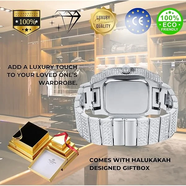 Halukakah Chaîne Or Diamant pour Homme,Plaqué Or Véritable 18 Carats