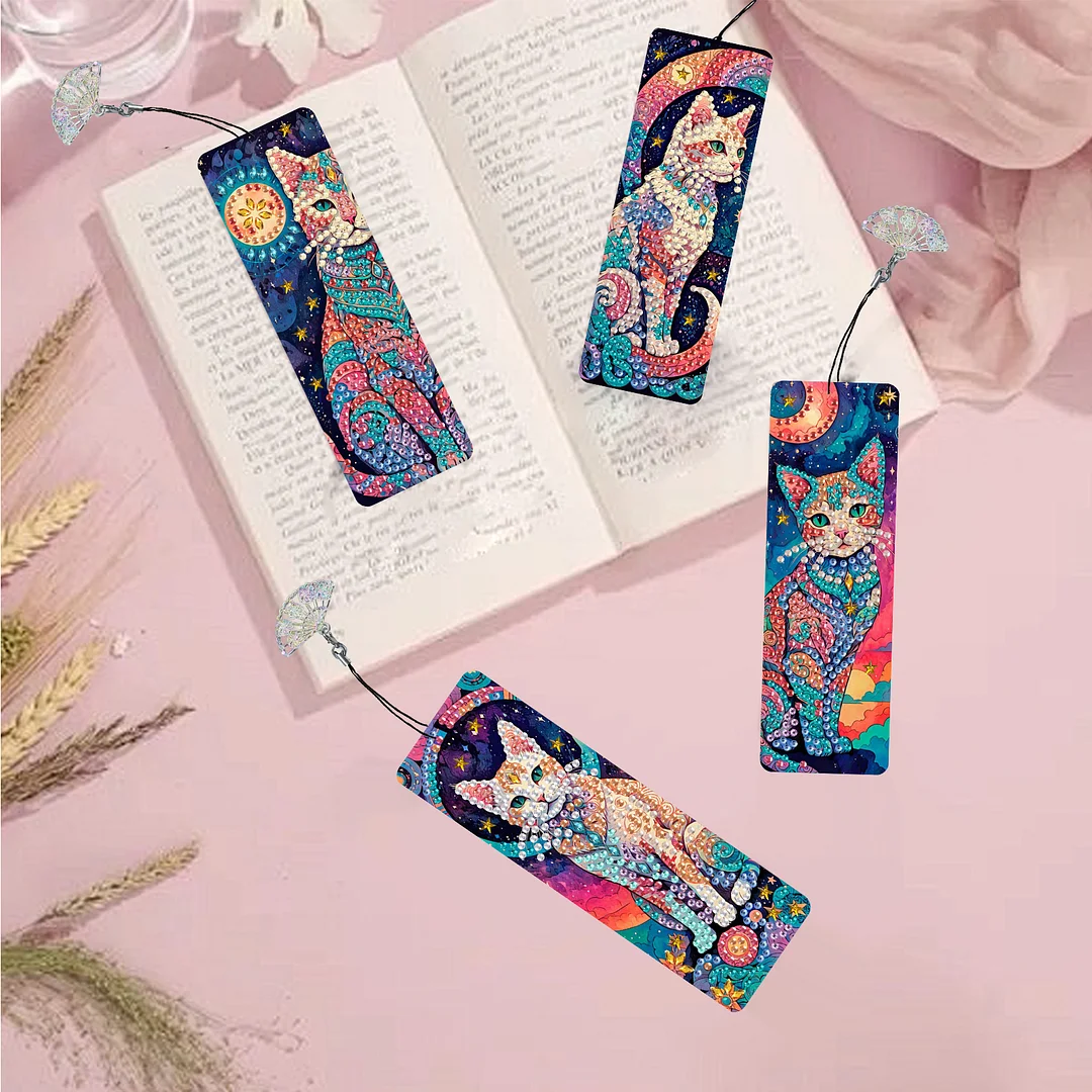 12Pcs Cat DIY Diamond Painting Bookmarks for Book Lovers Mosaic Art Supplies