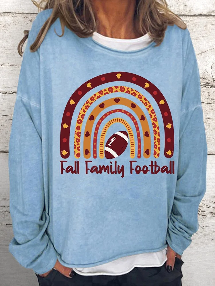Boho Rainbow Fall Family Football Women Loose Sweatshirt-Annaletters