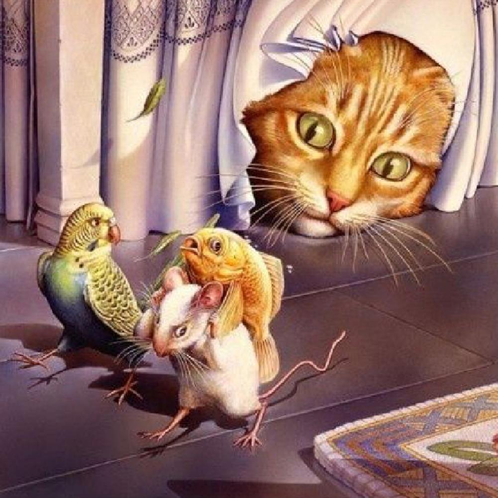 

30x30cm Round Drill Diamond Painting-Cat, 501 Original