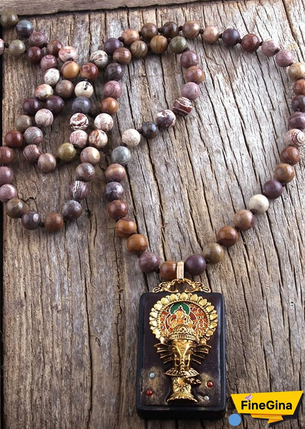Boho Necklace, RH Precious Lava Stone, Ganesha Buddha