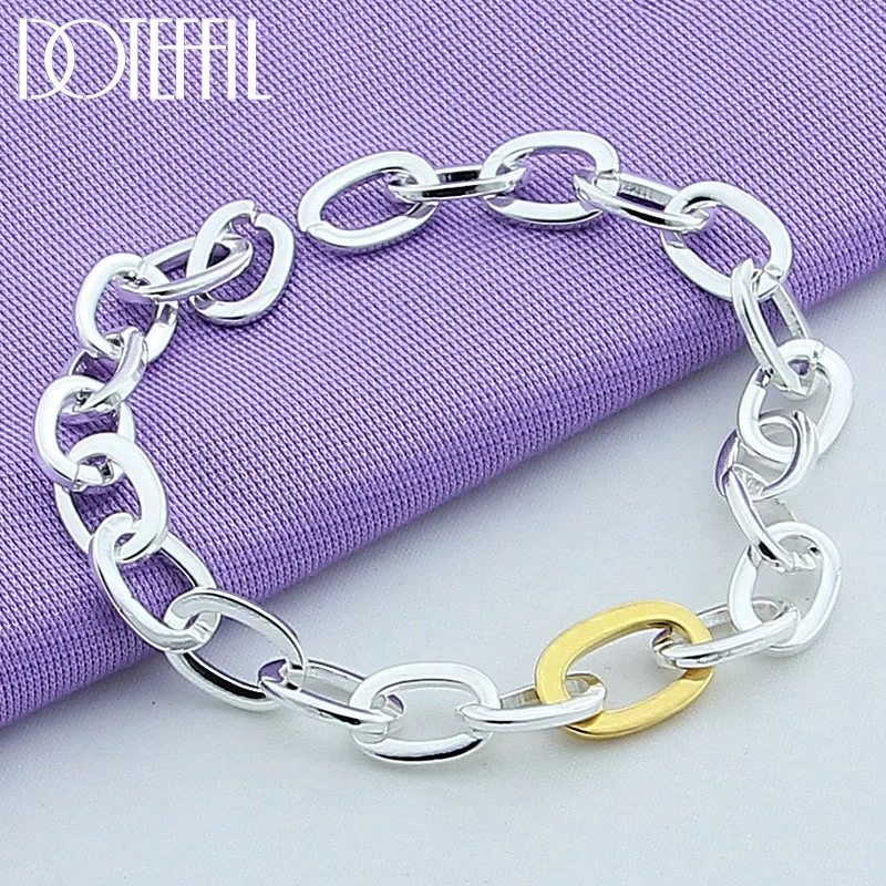 DOTEFFIL 925 Sterling Silver Chain Ring Circle Bracelet For Woman Jewelry