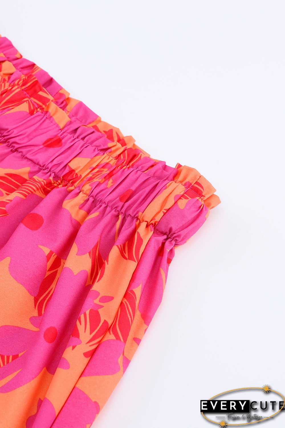 Pink Floral Print Smocked Waist Shorts