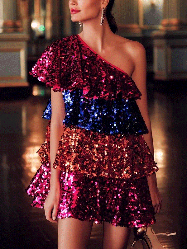 One shoulder sequit dress