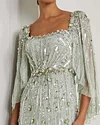 cape-effect embellished dress gown