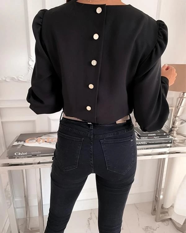 women spring blouse shirts office lady back metal buttons pullover tops p104643