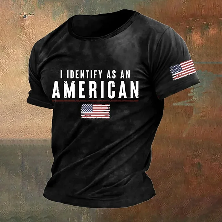 Comstylish Men's Vintage I Identify As An American Print Round Neck T-Shirt