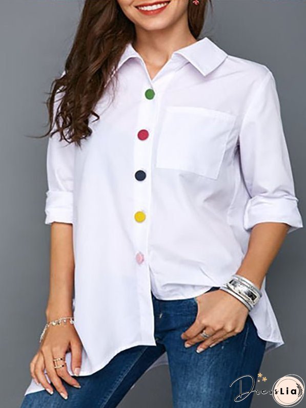 Women's Blouses Irregular Hem Collar Colorful Buttons Blouse