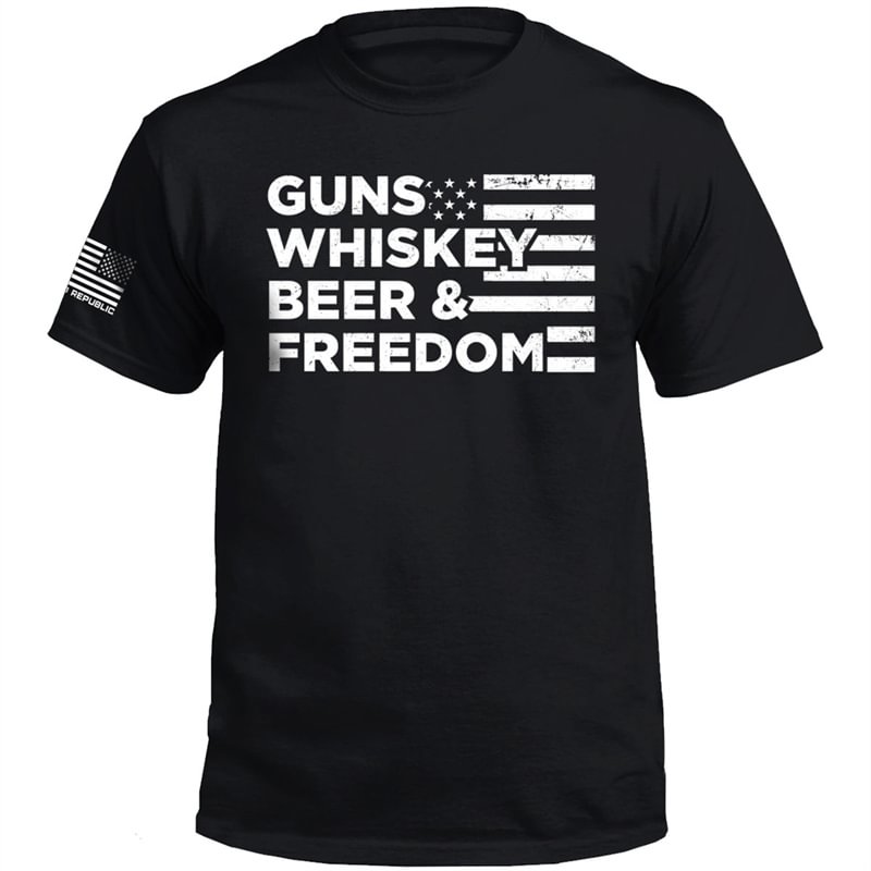 Men's “Guns Whiskey Beer and Freedom” Print T-Shirt