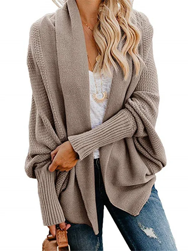 Casual Batwing Sleeves Loose Solid Color Cardigan Tops