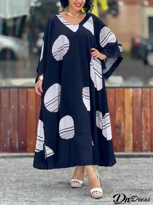 Women's Plus Size Casual Loose V-Neck Fashion Dress