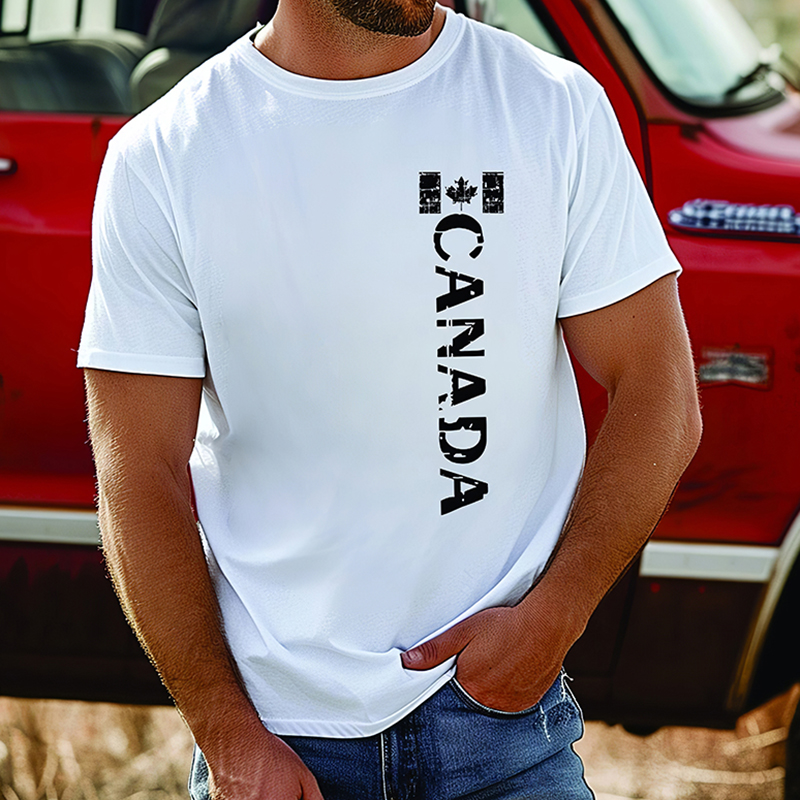 Comstylish Men's Canada Print Crew Neck Short Sleeve Casual T-shirt