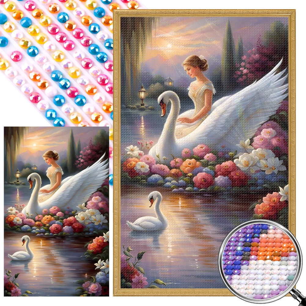 Partial AB Diamond Painting - Full Round Drill - Swan Girl(Canvas|35*45cm)