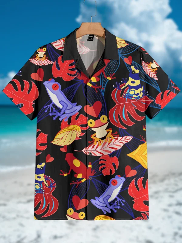 Men's Frogs And Leaves Pattern Vacation Shirt
