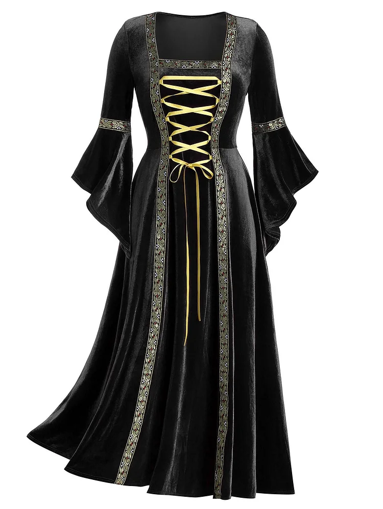 Long Sleeve Lace Up Velvet Dress Gown