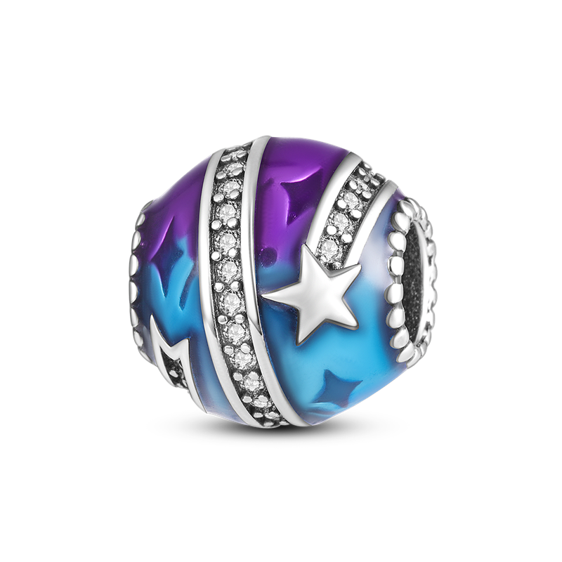 925 Silver Blue purple starry sky Pendant Clear CZ Charm fit Charm Bracelet DIY Jewelry KTC428