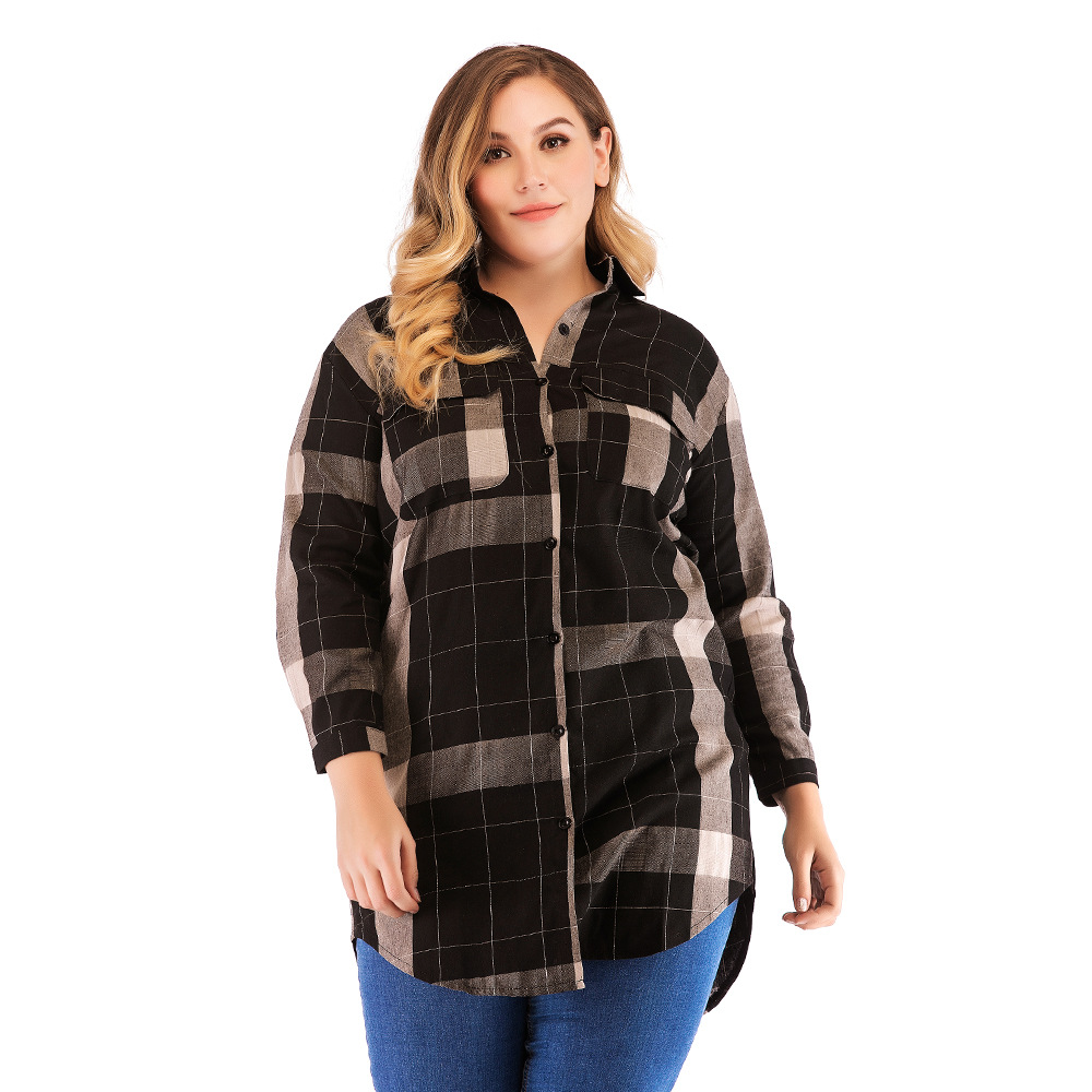  thdmladies Large Size Plaid Long-sleeved Women's Shirt thedmladies